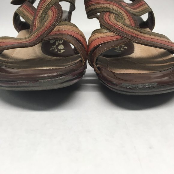 Bass Juliana 9M Leather Strappy Medium Wedge Brown Rust Green Tan EUC - Picture 7 of 7